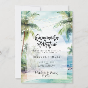tropical beach ocean Quinceanera party invitation