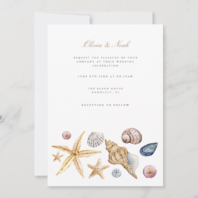 Tropical Beach Ocean Shell Wedding Invitation Card (Front)