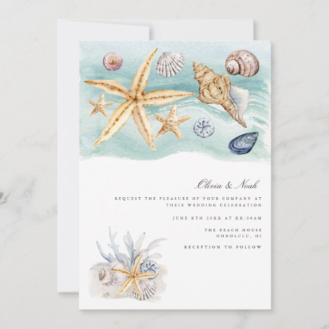 Tropical Beach Ocean Shell Wedding Invitation Card (Front)