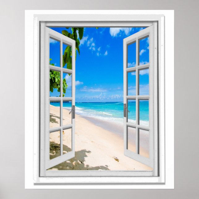 Tropical Beach Ocean View Fake Window Poster (Front)