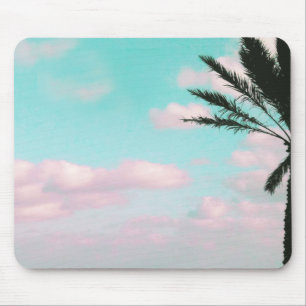Tropical Beach, Ocean View, Pink Clouds, Palm Mouse Pad