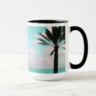 Tropical Beach, Ocean View, Pink Clouds, Palm Mug
