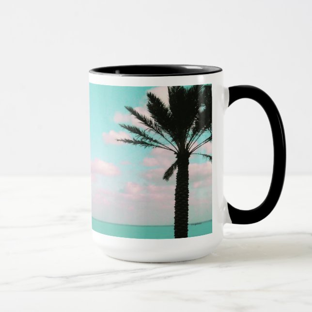Tropical Beach, Ocean View, Pink Clouds, Palm Mug (Right)