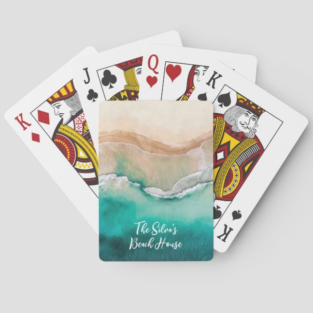 Tropical Beach Ocean Watercolor Name Beach House Playing Cards (Back)