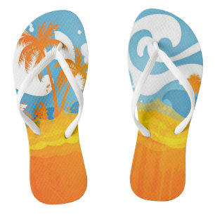 Tropical Beach Ocean Waves Palms Abstract Thongs