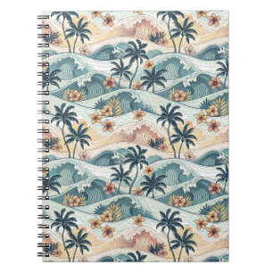 Tropical Beach Ocean Waves & Palms Floral Pattern Notebook