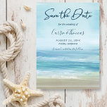 Tropical Beach Ocean Waves Watercolor Save The Date<br><div class="desc">Tropical beach wedding Save the Date card features a watercolor abstract painting of blue and white ocean waves. Perfect for nautical,  destination,  beach,  coastal and summer themed weddings.  Original artwork KL Stock.</div>