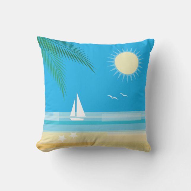 Tropical Beach on Blue Sky - Outdoor Cushion (Front)