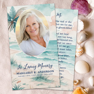 Tropical Beach Oval Photo Memorial Prayer Card