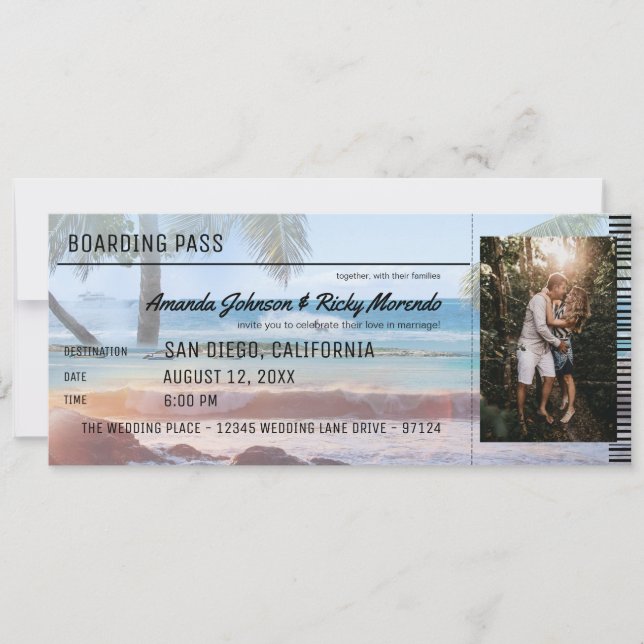 Tropical Beach Palm Destination Wedding with Photo Invitation (Front)