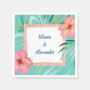 Tropical Beach Palm Hibiscus Wedding & Shower Napkin