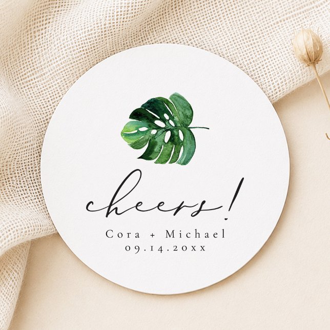Tropical Beach Palm Leaf  Destination Wedding Round Paper Coaster (Creator Uploaded)