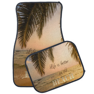 Tropical Beach, Palm Leaves,Sunset Car Mat