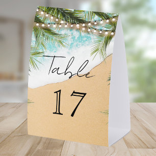 Tropical Beach Palm Lights Wedding Table Number