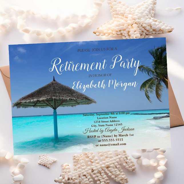 Tropical Beach,Palm,Relaxing  Retirement Party  Invitation (Creator Uploaded)