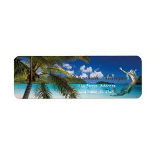 Tropical Beach ,Palm, Sea Mermaid Return Address Label