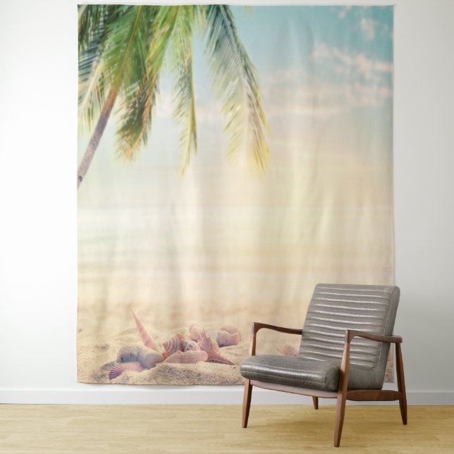 Tropical Beach Palm Seashells  Tapestry (In Situ)
