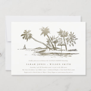 Tropical Beach Palm Sketch Gold Couples Shower Invitation