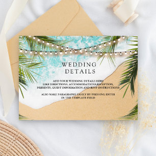 Tropical Beach Palm String Lights Wedding Details Enclosure Card
