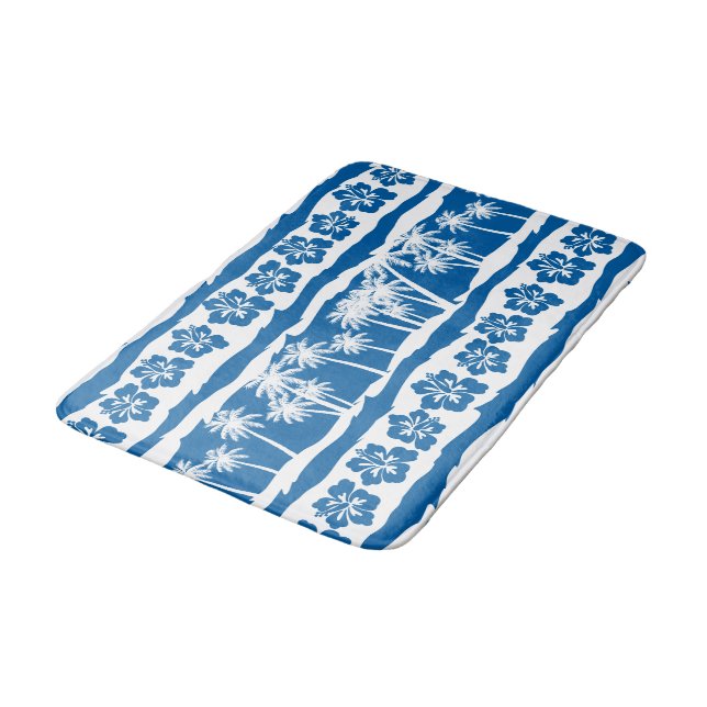 Tropical beach palm stripes bath mat (Angled)