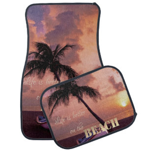 Tropical Beach,  Palm, Sunset Car Mat