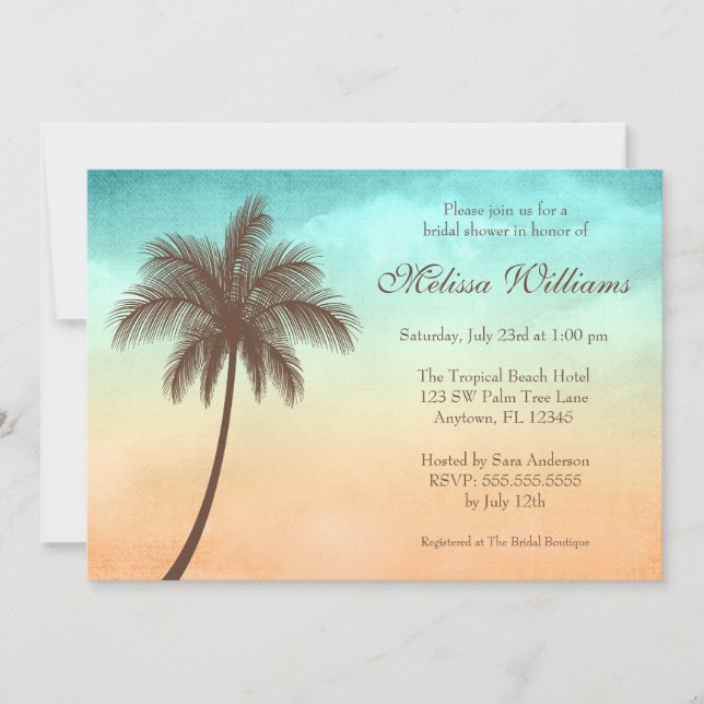 Tropical Beach Palm Tree Bridal Shower Invitation (Front)