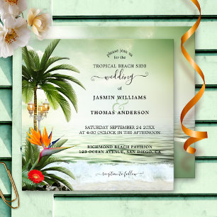 Tropical Beach Palm Tree Coastal Wedding Invitation