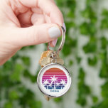 Tropical Beach Palm Tree Cute Personalised Summer Key Ring<br><div class="desc">Cute pink palm tree keychain for a cool keepsake after a tropical island cruise. Features beautiful palm trees in front of a pretty pink beach sunset. Perfect custom gifts for your summer trip to the sea.</div>