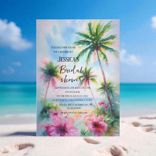 Tropical Beach Palm Tree Destination Bridal Shower Invitation
