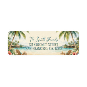 Tropical Beach Palm Tree Family Return Address  Label