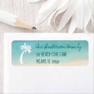Tropical Beach Palm Tree Handwriting Typography Return Address Label