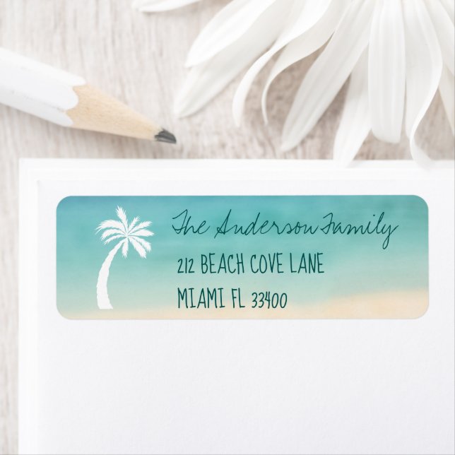 Tropical Beach Palm Tree Handwriting Typography Return Address Label (Insitu)