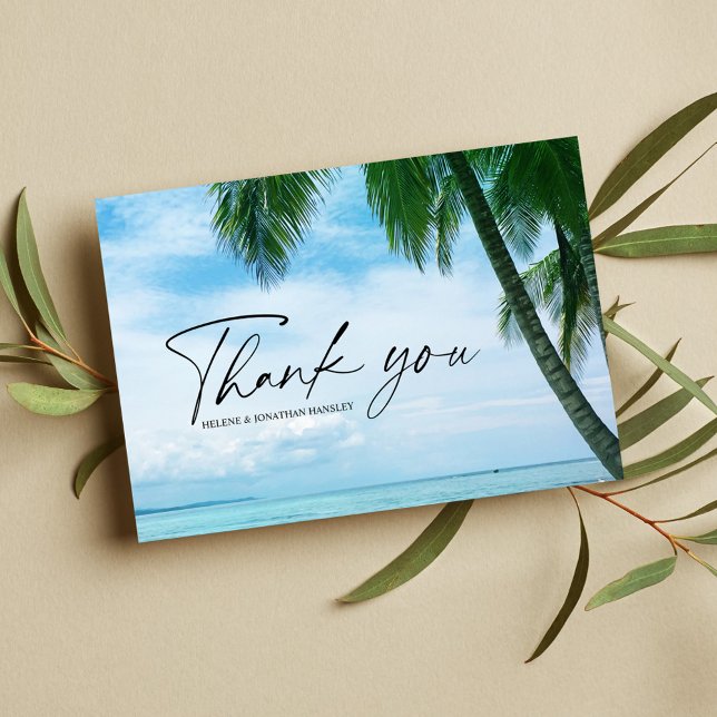 Tropical Beach Palm Tree Ocean Destination Wedding Thank You Card (Creator Uploaded)