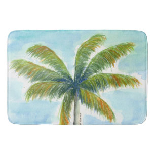 Tropical Beach palm tree on a sunny day Bath Mat