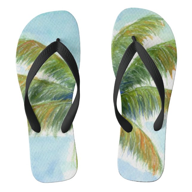 Tropical Beach palm tree on a sunny day Thongs (Footbed)