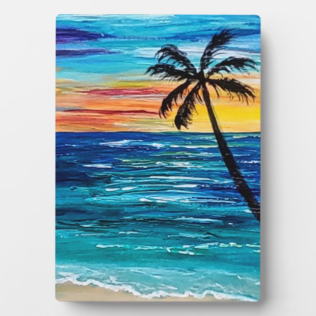 Tropical beach palm tree plaque art (Front)