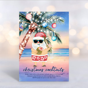 Tropical Beach Palm Tree Santa Christmas Cocktails Invitation