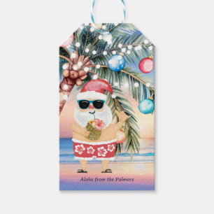 Tropical Beach Palm Tree Santa Christmas Gift Tags