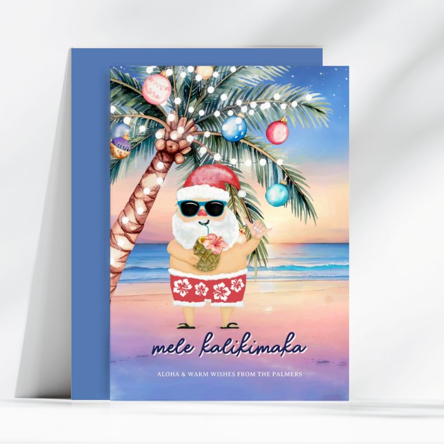 Tropical Beach Palm Tree Santa Christmas Holiday Card (Creator Uploaded)