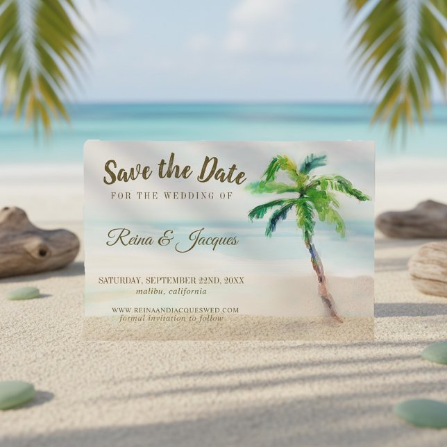 Tropical Beach Palm Tree Save The Date Wedding (Creator Uploaded)