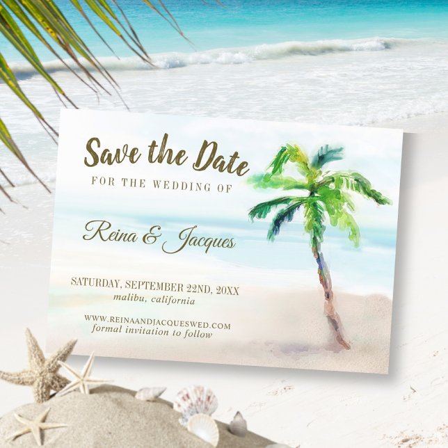 Tropical Beach Palm Tree Save The Date Wedding (Creator Uploaded)