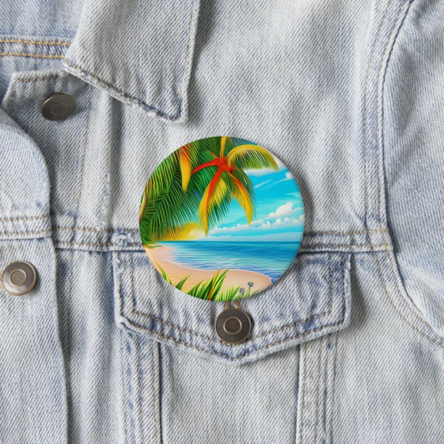 Tropical Beach Palm Tree Scene 7.5 Cm Round Badge (In Situ)
