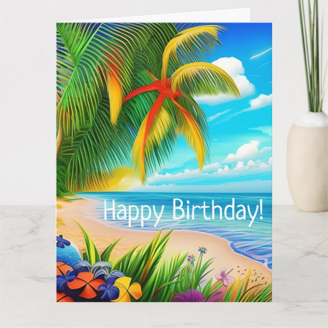 Tropical Beach Palm Tree Scene Card (Front)