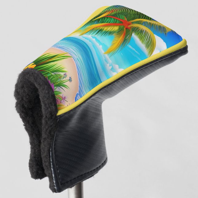 Tropical Beach Palm Tree Scene Golf Head Cover (3/4 Front)