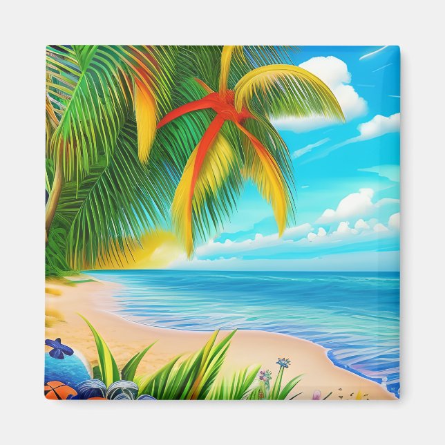 Tropical Beach Palm Tree Scene Magnet (Front)