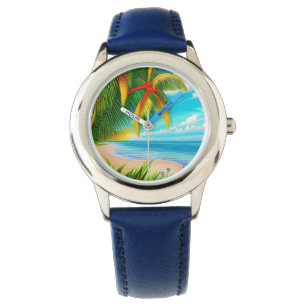 Tropical Beach Palm Tree Scene Watch