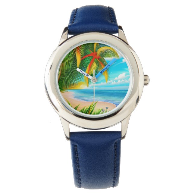 Tropical Beach Palm Tree Scene Watch (Front)