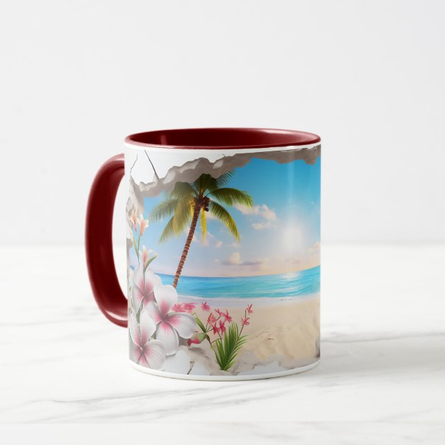 Tropical Beach Palm Tree Scenic Coffee Mug ☕ (Front Left)