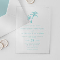 Tropical Beach Palm Tree Sea Glass Blue Wedding