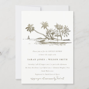 Tropical Beach Palm Tree Sketch Couples Shower Invitation